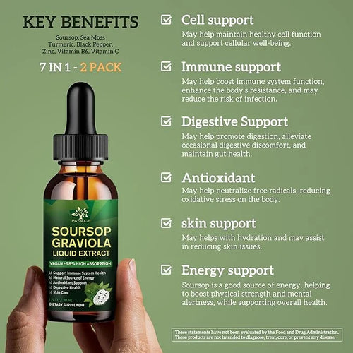 (2 Pack) 7 In 1 Organic Soursop Extract with Sea Moss, Soursop Bitters Liquid Drops Supplements for Cell Support & Regener...