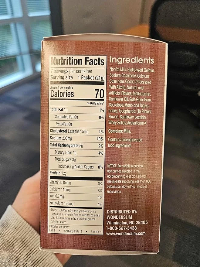 Wonderslim Protein Hot Chocolate, Hot Cocoa, Low Sugar, Low Carb, Keto Friendly & Gluten Free (7ct) - Product Image