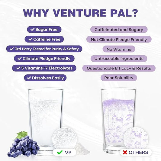 Venture Pal Sugar Free Electrolyte Powder Packets - Liquid Daily IV Drink Mix for Rapid Hydration & Party Recovery | 5 Vit...