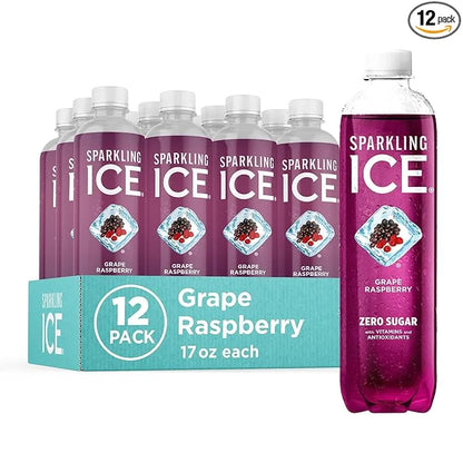Sparkling Ice, Grape Raspberry Sparkling Water, Zero Sugar Flavored Water, with Vitamins and Antioxidants, Low Calorie Bev...