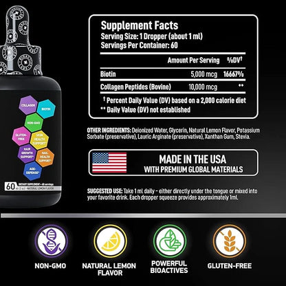 Hydrolyzed Liquid Collagen Peptides and Biotin 1 and 3 Biotin 60ml