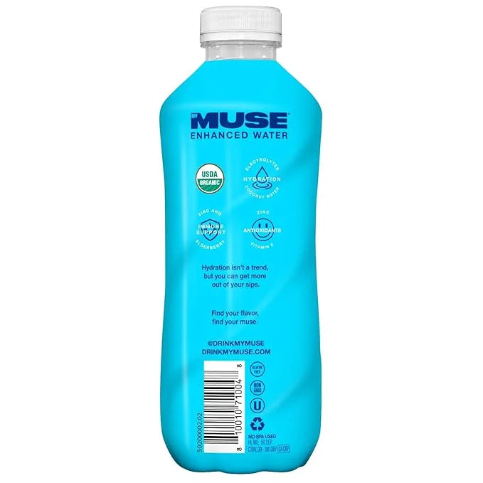 MyMuse Organic Enhanced Flavored Water, Super Berry, 16.9 Fl Oz Bottle (12 pack), 1G of Sugar, Immune Support with Zinc & ...