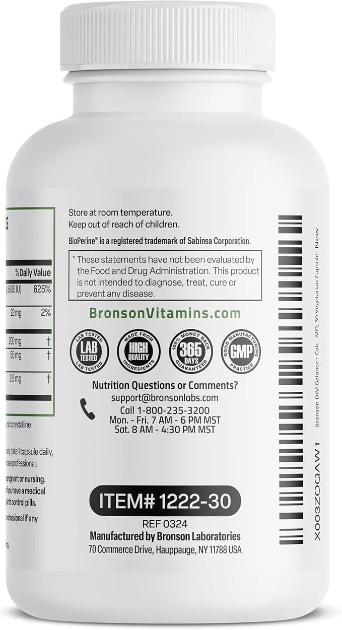Bronson DIM Balance+ Calcium D-Glucarate, Broccoli Sprouts and Vitamin D3 200 MG of DIM per Capsule Supports Estrogen Meta...
