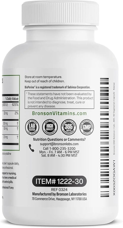 Bronson DIM Balance+ Calcium D-Glucarate, Broccoli Sprouts and Vitamin D3 200 MG of DIM per Capsule Supports Estrogen Meta...
