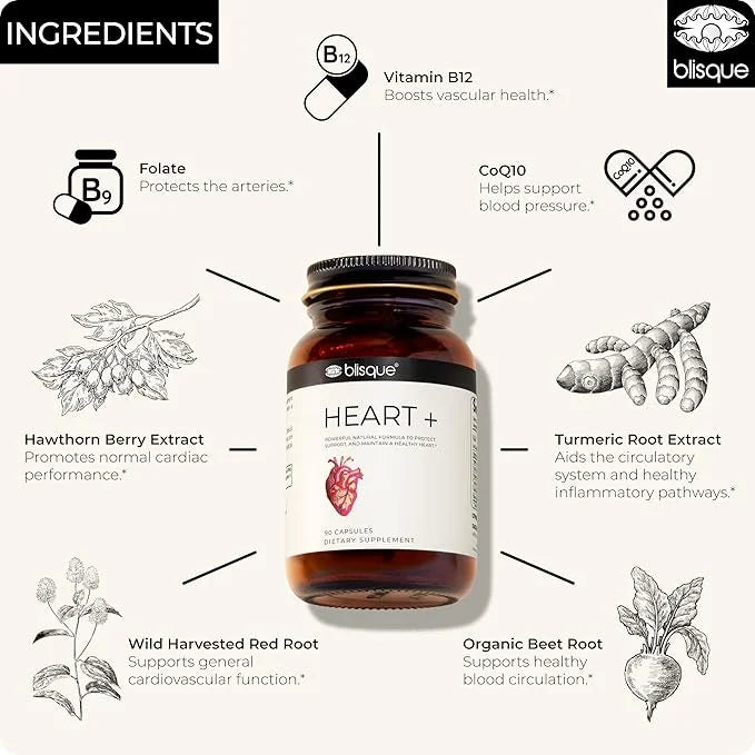 Blisque – Natural Blood Pressure Support Supplement for Heart Health and Circulation | Doctor-Approved | with 200 mg CoQ10...