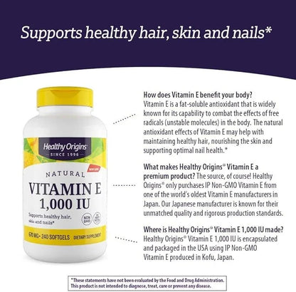 Healthy Origins Vitamin E, 1,000 IU 240 Softgels