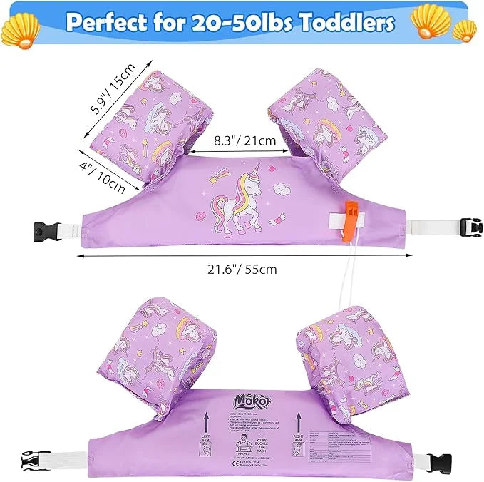 Moko Toddler Swim Vest for Kids, 20-50 lbs/22-66 lbs Clearance Swim Arm Band Cartoon Swimming Wings Pool Float Vests Sleev...