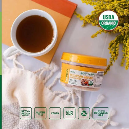 BareOrganics, Mushroom Immune Blend Powder, Organic 4 Ounces