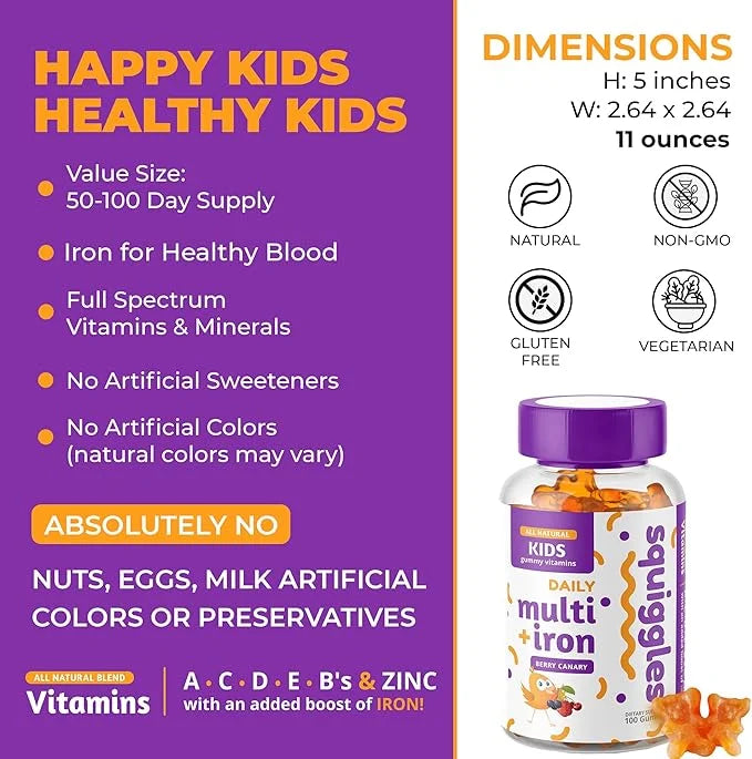 Kids Multivitamin + Iron Gummies 100ct.
