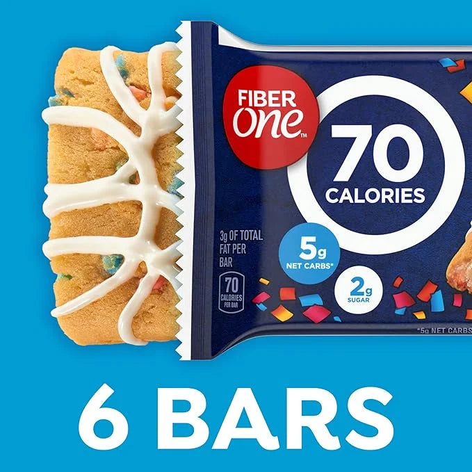 Fiber One 70 Calorie Soft-Baked Bars, Birthday Cake, Snack Bars, 6 ct (Pack of 8) - Product Image