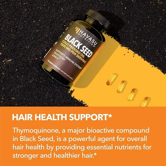 Cold Pressed Black Seed Oil Capsules - 1500mg Black Cumin Supplement for Immune Function, Joint Health, and Digestive Supp...
