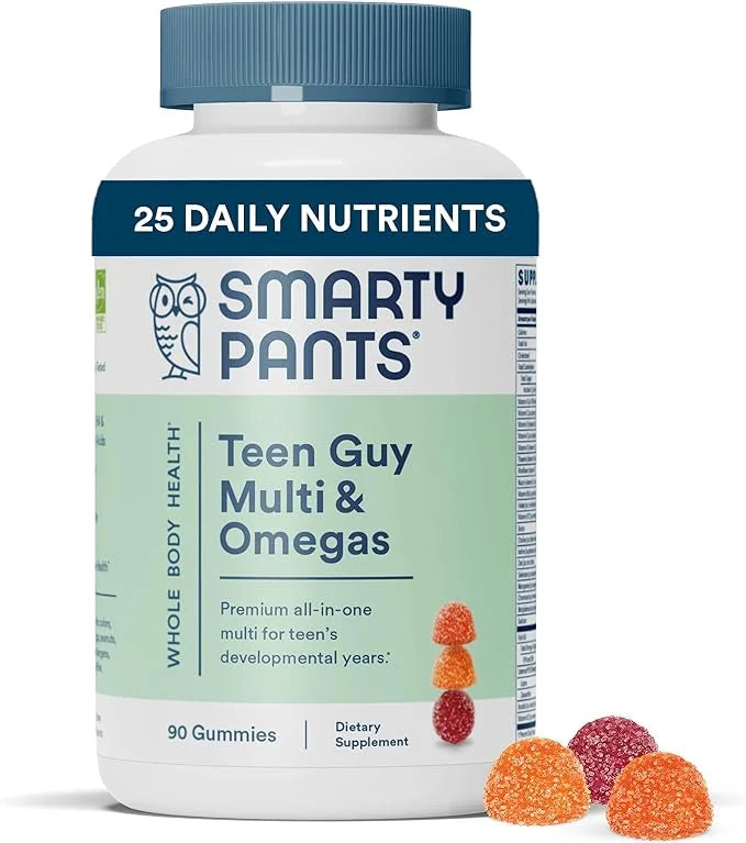 SmartyPants Teen Guy Multivitamin Gummies: Omega 3 Fish D3, C, B12, B6, B6, Vitamin 90 Count (22 Day