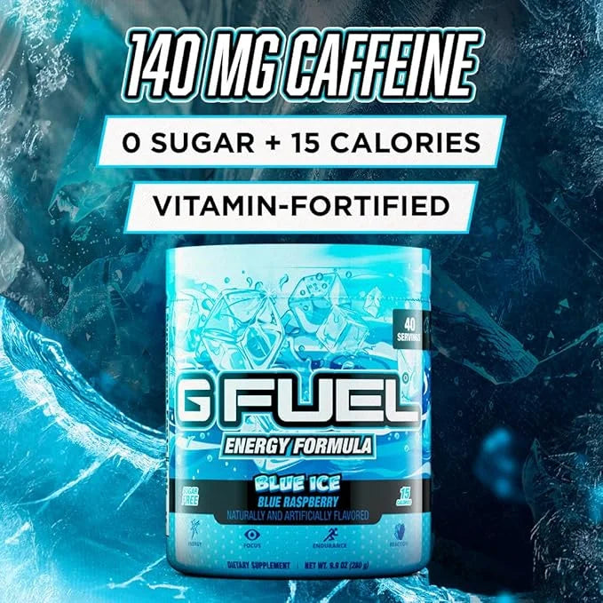 G Fuel Blue Ice Energy Drink Powder, Pre Workout Caffeine Mix for Gaming, Sugar Free Focus Amino, Vitamin + Antioxidants, ...