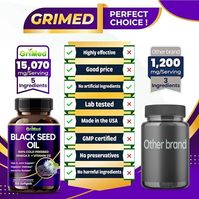 Black Seed Oil 15,070mg 100% Cold 3, Vitamin D3, and (150 Count 1))