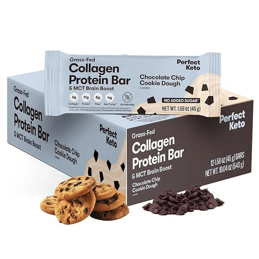 Perfect Keto Bars, Gluten Free Grass Fed Collagen + MCT Oil, Low Carb, No Sugar Added, High Protein Snacks, Keto Diet Food...