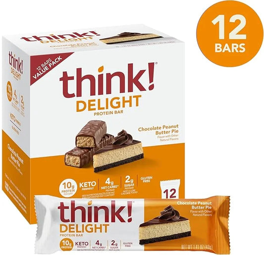 think! Delight Protein Bars, Gluten Free Snack - Chocolate Peanut Butter Pie, 12 Count (Packaging May Vary) - Product Image