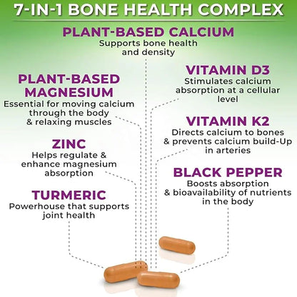 Plant-Based Calcium 500mg (Aquamin) – Vegan Calcium Magnesium Zinc D3 with Vitamin K2 & Organic Turmeric – Enhanced Bone a...