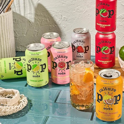 Culture Pop Soda, Zesty & Tarty Variety Pack, Probiotic Low Sugar Soda, Sparkling Juice Alternative, Non-GMO, Kosher, Glut...