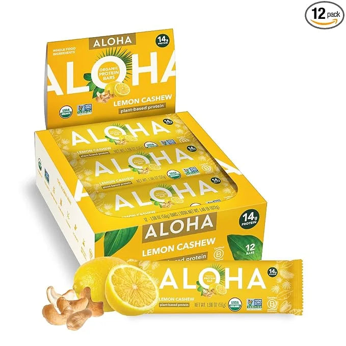 ALOHA Organic Plant Based Protein Bars - Lemon Cashew - 12-Count - Vegan, Low Sugar, Gluten-Free, Paleo, Low Carb, Non-GMO...