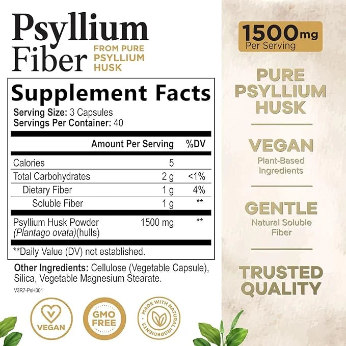 High Absorption Psyllium Husk Capsules 1500mg 120 Fiber