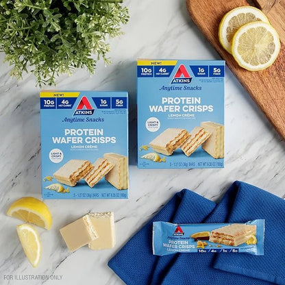 Atkins Lemon Wafer Crisps, Protein Snack, 10g Protein, 4g Net Carbs, 1g Sugar, 5g Fiber, 5 Count - Product Image