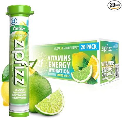 Zipfizz Daily Energy Drink Powder, Limon, 20 Pack | 3-in-1 Sustained Energy, Rapid Hydration, and Essential Vitamins | Sug...