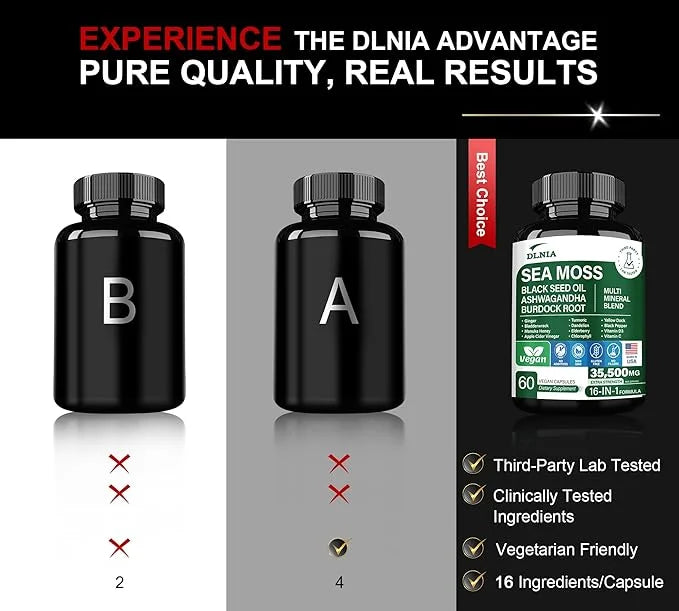 16-in-1 Organic Sea Moss 17500mg Ashwagandha 5000mg Black 4000mg Turmeric 5000mg Bladderwrack D3 with