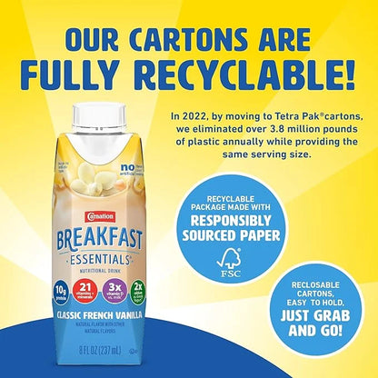 Carnation Breakfast Essentials Ready-to-Drink, Classic French Vanilla, 8 FL OZ Carton (Pack of 24) - Product Image