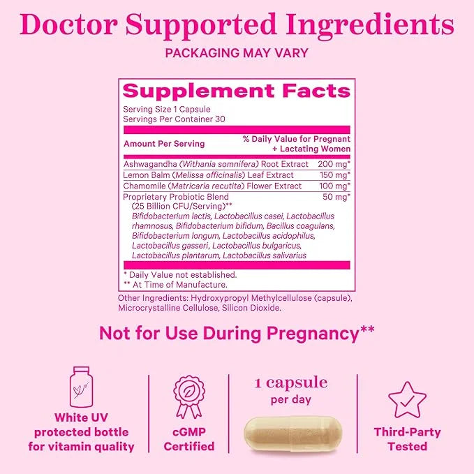 Pink Stork Postpartum Probiotics with Ashwagandha 30 Capsules
