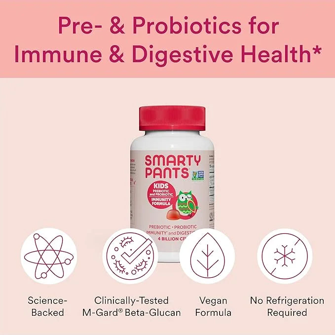 SmartyPants Kids Probiotic Immunity Gummies: Prebiotics 60 Count (30 Day