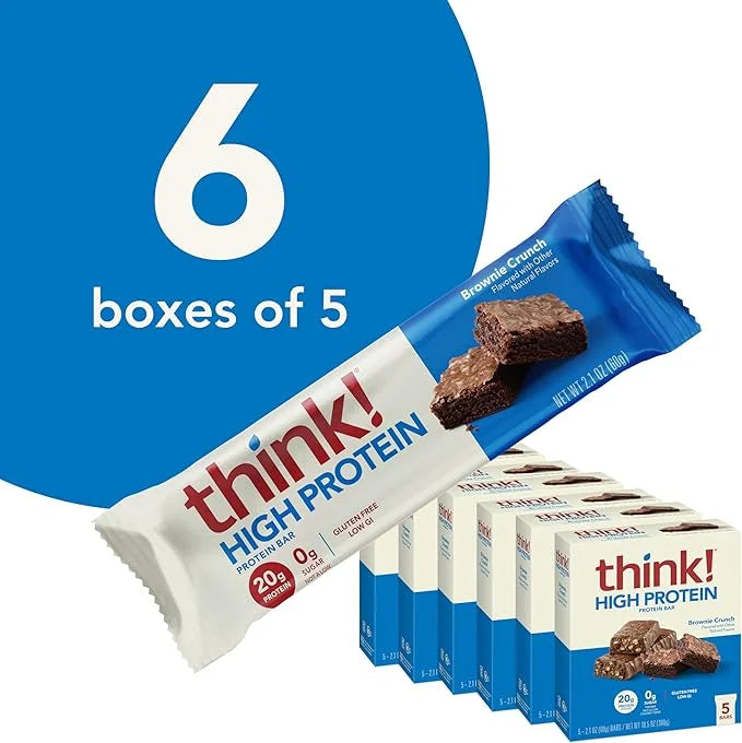 think! Protein Bars, High Protein Snacks, Gluten Free, Kosher Friendly, Brownie Crunch, Nutrition Bars, 2.1 Oz per Bar, 30...