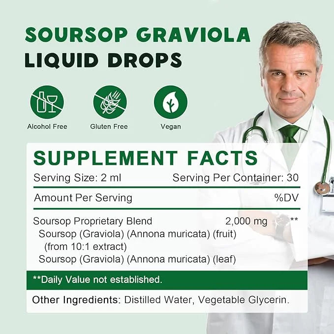 (2 Pack) Organic Soursop Graviola Liquid Drops, Soursop Extract Organic Pure for Natural Antioxidant, Cell Support & Regen...