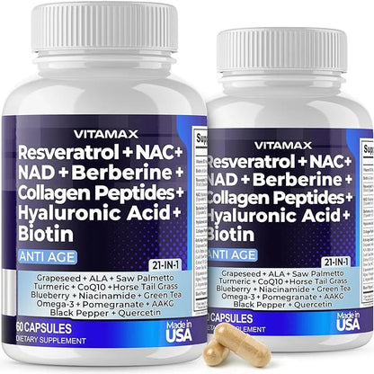 Vitamax Resveratrol NAD+ Berberine Hyaluronic Acid 21-in-1 Women 120 Count