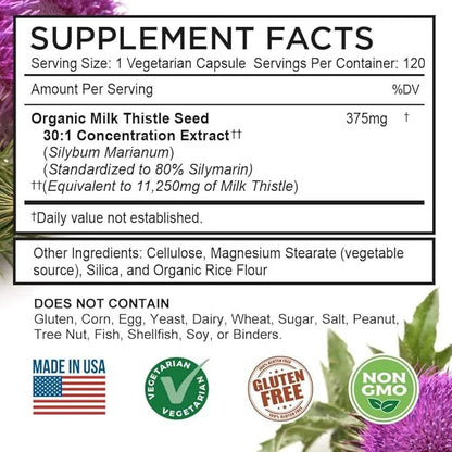 FarmHaven Silymarin Milk Thistle Capsules 11250mg Strength 30X Concentrated 80% Standardized 120 Veggie 3