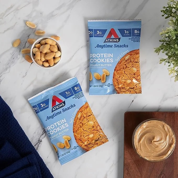 Atkins Peanut Butter Protein Cookie, Protein Dessert, Rich in Fiber, 3g Net Carb, 1g Sugar, Keto Friendly, 4 Count - Produ...