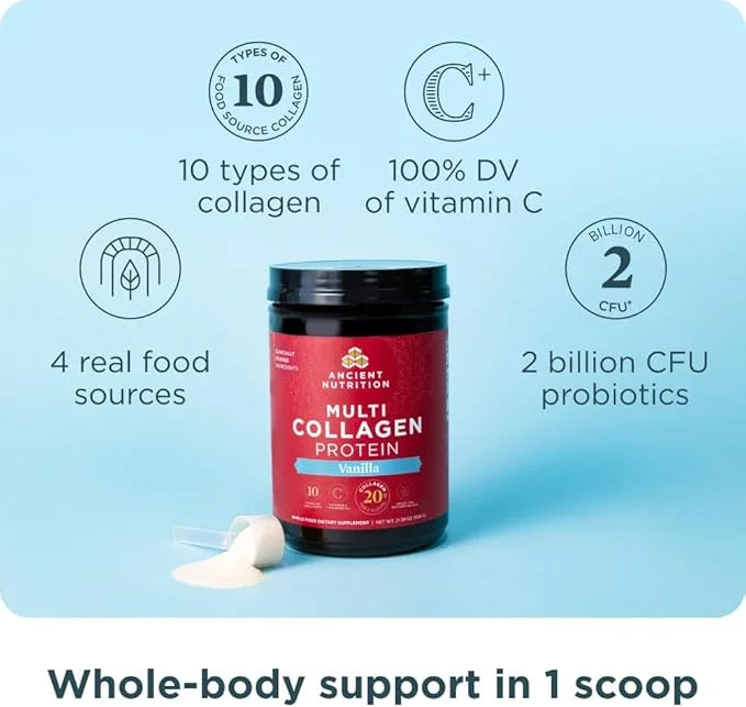 Ancient Nutrition Collagen Powder Protein with Probiotics, Multi Collagen Protein with Vitamin C, Hydrolyzed Collagen Pept...