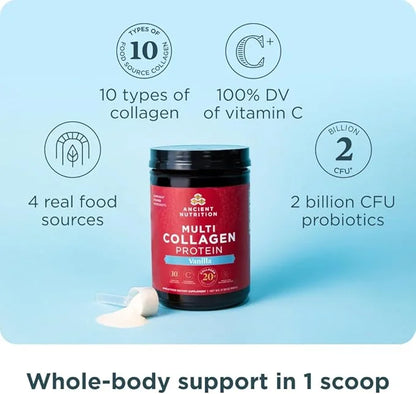 Ancient Nutrition Collagen Powder Protein with Probiotics, Multi Collagen Protein with Vitamin C, Hydrolyzed Collagen Pept...