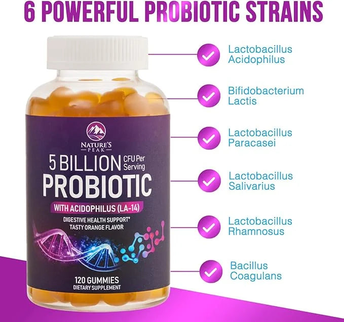 Probiotic Gummies for Women, Men & Teens 5 Billion 6 Probiotic 120 Count