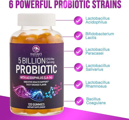 Probiotic Gummies for Women, Men & Teens 5 Billion 6 Probiotic 120 Count