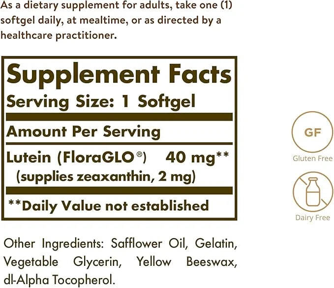 Solgar Lutein 40 mg, 30 Softgels - Supports Eye Health - Helps Filter Out Blue-Light - Contains FloraGLO Lutein - Gluten F...