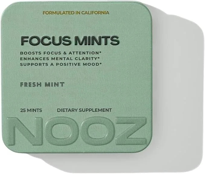 NOOZ Focus Mints - Caffeine-Free Brain Booster for Mental Clarity - Fresh Mint Flavor | Sugar-Free, Travel-Friendly Supple...