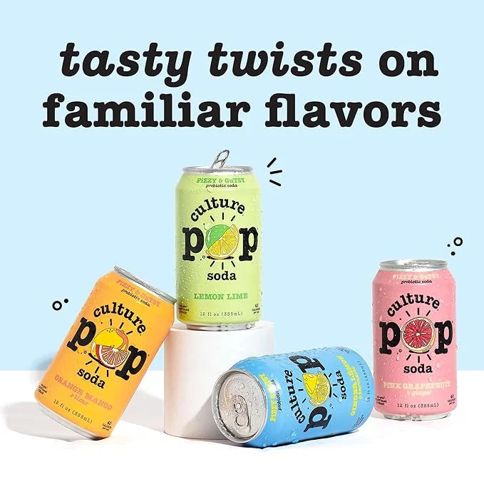 Culture Pop Soda, Zesty & Tarty Variety Pack, Probiotic Low Sugar Soda, Sparkling Juice Alternative, Non-GMO, Kosher, Glut...