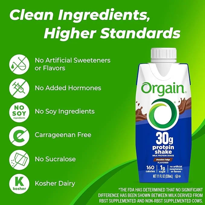 Orgain 30g High Protein Shake, Dairy Isolate Milk Protein, Chocolate Fudge, 6g BCAAs, 1g Sugar Per Serving, Meal Replaceme...