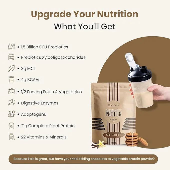 UpNourish Vanilla Cookie Vegan Protein Powder 54 Superfoods Powder,1.5 Billion CFU Probiotics 21g Plant Based Protein,No S...