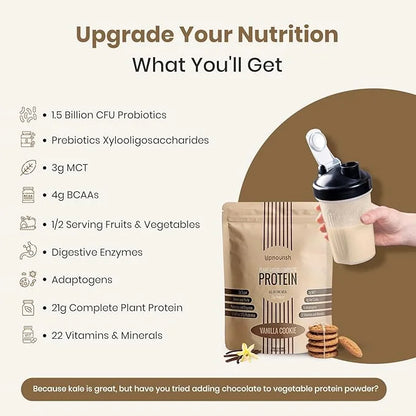 UpNourish Vanilla Cookie Vegan Protein Powder 54 Superfoods Powder,1.5 Billion CFU Probiotics 21g Plant Based Protein,No S...