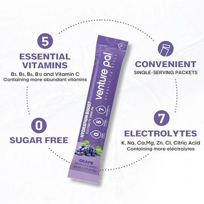 Venture Pal Sugar Free Electrolyte Powder Packets - Liquid Daily IV Drink Mix for Rapid Hydration & Party Recovery | 5 Vit...