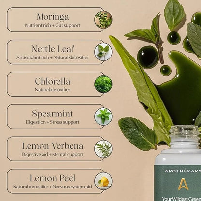 Apothékary Your Wildest Greens Tincture, All-in-One Daily Greens Superfood Supplement, Vitamin & Mineral Support, 5X Poten...