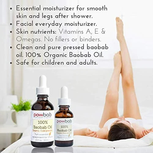 100% Baobab Oil Cold Pressed, Raw Organic Body Oil for Skin, Hair and Nail Repair. Pure Vitamin E Oil for Scars from Baoba...