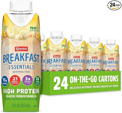 Carnation Breakfast Essentials High Protein Ready-to-Drink, Classic French Vanilla, 8 FL OZ Carton (Pack of 24) - Product ...