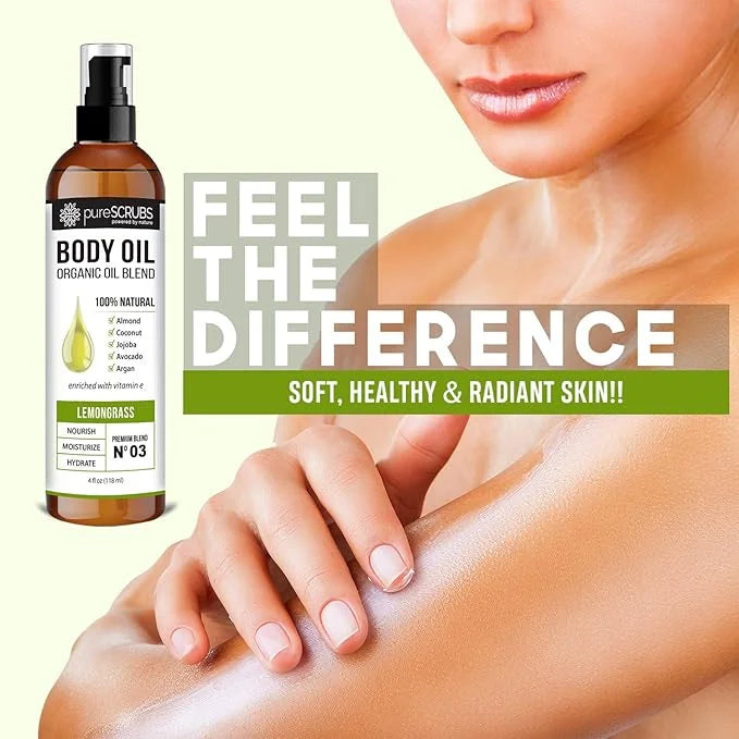 pureSCRUBS Ultra Moisturizing Lemongrass Body Oil Spray for Dry Skin, Massage, & More, Organic Super Blend of Jojoba, Arga...